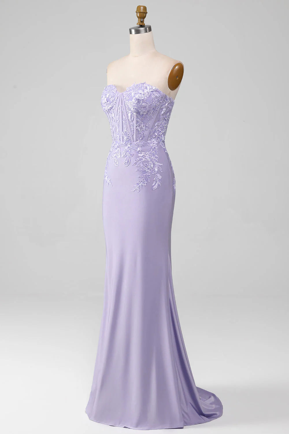 Lilac Sheath Sweetheart Corset Long Prom Dresses With Lace